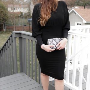 Black Bodycon Long Sleeve Midi Dress